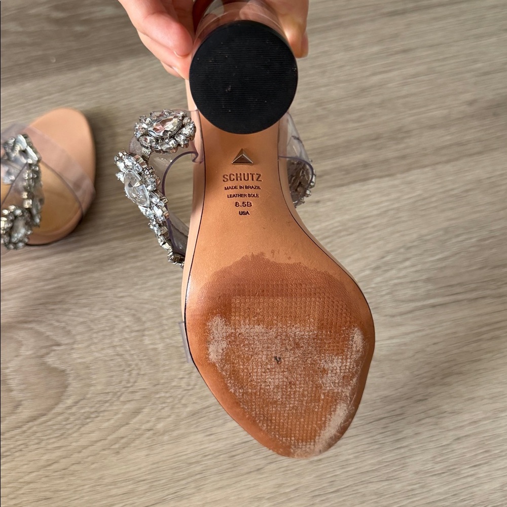 SCHUTZ Blush Pink Jewel-Embellished Slide Sandals - Picture 7 of 7